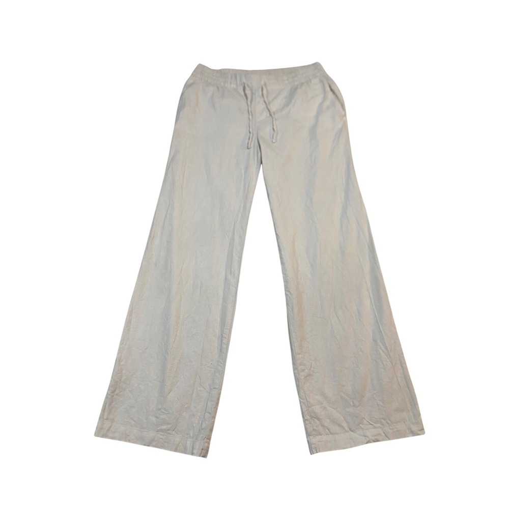 Old Navy Womens White Linen Blend Wide Leg Drawstring Pants S 338335-01